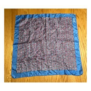 VTG Schiaparelli Glentex Silk Scarf Blue Geometric Hand Rolled Made in Japan
